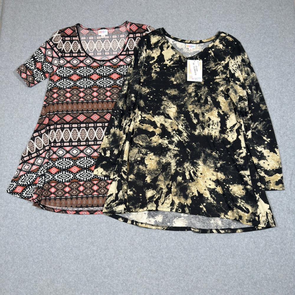 Lot 2 NWT LuLaRoe Tunic Top XS Perfect T Elizabeth Geometric Tie Dye Bundle
